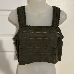 Aerie Crop Top Crochet Tank Top Shirt Boho Festival Embroidered Green M